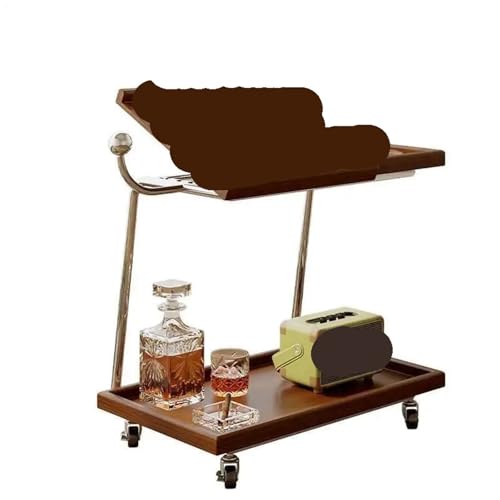 EnxJire Beistelltisch Beistelltisch aus Massivholz, Abnehmbarer Stauraum, Rollwagen, Aufbewahrungsregal for Wohnzimmersofas, einfacher Esswagen aus Rattan(C-Brown) von EnxJire