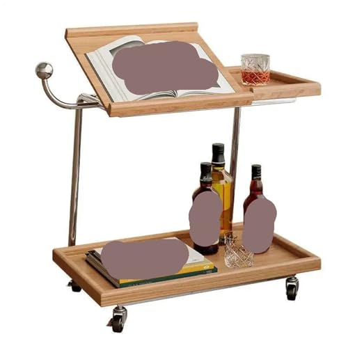 EnxJire Beistelltisch Beistelltisch aus Massivholz, Abnehmbarer Stauraum, Rollwagen, Aufbewahrungsregal for Wohnzimmersofas, einfacher Esswagen aus Rattan(C-Khaki) von EnxJire