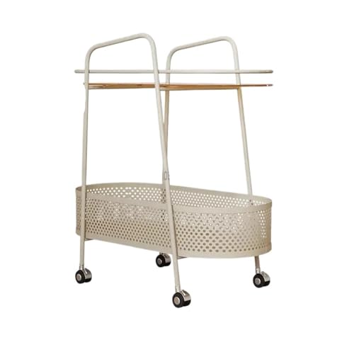 EnxJire Beistelltisch Cremefarbener Stil beweglicher Wagen Haushalt Wohnzimmer Sofa Lagerregal Glas Beistelltisch Licht Snack Speisewagen(Beige) von EnxJire