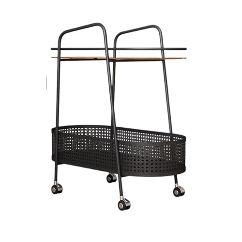 EnxJire Beistelltisch Cremefarbener Stil beweglicher Wagen Haushalt Wohnzimmer Sofa Lagerregal Glas Beistelltisch Licht Snack Speisewagen(Black) von EnxJire