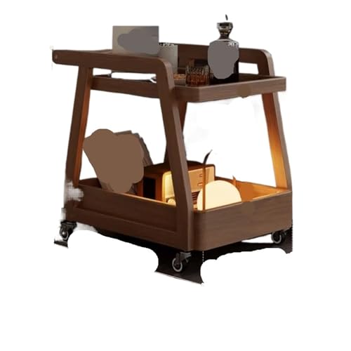 EnxJire Beistelltisch Hölzerner beweglicher Couchtisch Sofaseite Mehrere Räder Sofaseitenschrank Beistelltisch Nachttisch Wohnzimmerwagen(Brown) von EnxJire