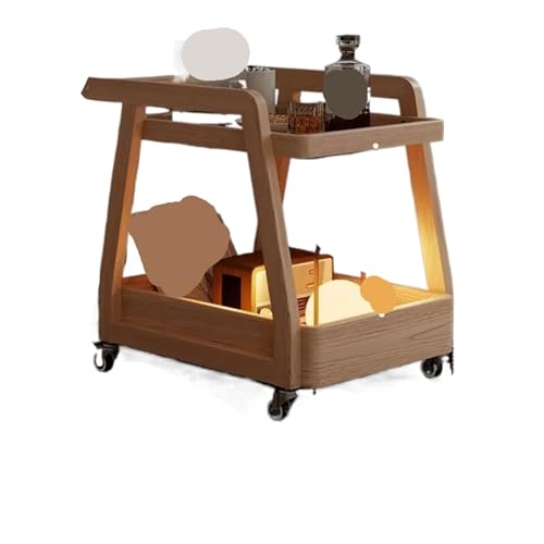 EnxJire Beistelltisch Hölzerner beweglicher Couchtisch Sofaseite Mehrere Räder Sofaseitenschrank Beistelltisch Nachttisch Wohnzimmerwagen(Khaki) von EnxJire