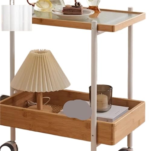 EnxJire Beistelltisch Mobiler Kaffee-/Teetischwagen mit Rädern, Beistelltisch, Wohnzimmer, Bambus-Endtisch aus Glas, Aufbewahrungswerkzeug, Salon-Allzweckwagen EnxJire Beistelltisch Mobiler Kaffee-/Teetischwagen mit Rädern, Beistelltisch, Wohnzimmer, Bambus-Endtisch aus Glas, Aufbewahrungswerkzeug, Salon-Allzweckwagen von EnxJire