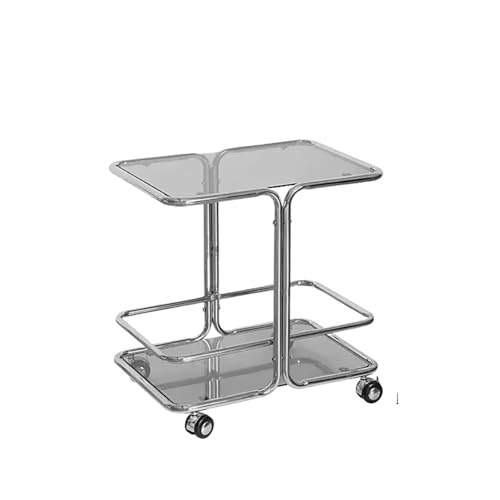 EnxJire Beistelltisch Wohnzimmer-Couchtisch aus Glas, Retro-Metall-Aufbewahrungssofa, Beistelltisch, Abnehmbarer Glaswagen, Nachttisch-Aufbewahrungsregalwagen(Gray) von EnxJire