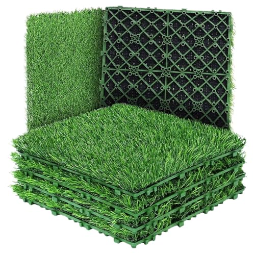 EnxJire Ineinandergreifende Rasenfliesen 10 Pcs 12 Inchx12 Zoll Gras Bodenbelag Fliesen Grün Ineinander greifen Deck Rasen Matte Teppich von EnxJire