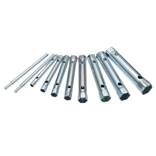 EnxJire Rohrsteckschlüsselsatz 6-teilig/10-teiliger metrischer Rohr-Ringschlüsselsatz, Rohrstange, Zündkerzenschlüssel, Stahl, doppelseitig, for die Reparatur von Autorohren(10pc 6-22mm) von EnxJire