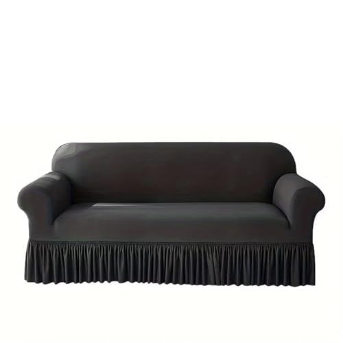 EnxJire Sofabezug mit Rock 1 Stück Stretch-Sofabezug for Wohnzimmer, Ecksofabezüge mit Rock, staubdicht, rutschfest for Zuhause(Dark Grey,2Seater 145-185cm) von EnxJire