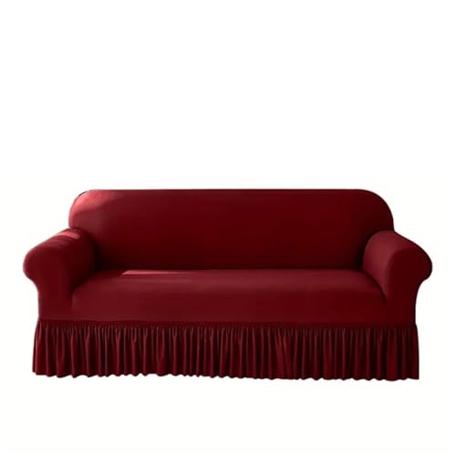 EnxJire Sofabezug mit Rock 1 Stück Stretch-Sofabezug for Wohnzimmer, Ecksofabezüge mit Rock, staubdicht, rutschfest for Zuhause(Dark red,4 Seater 235-300cm) von EnxJire