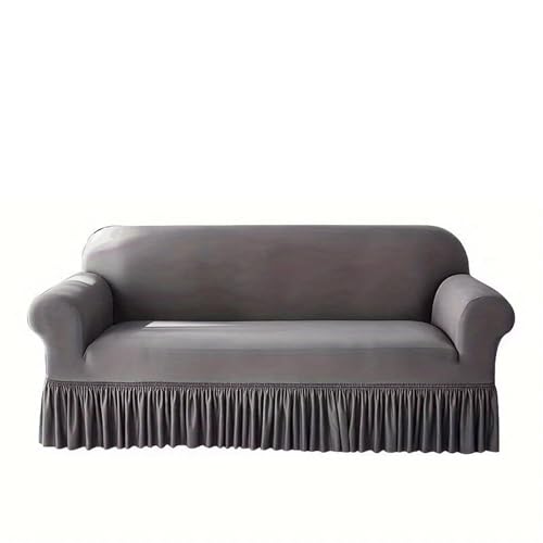 EnxJire Sofabezug mit Rock 1 Stück Stretch-Sofabezug for Wohnzimmer, Ecksofabezüge mit Rock, staubdicht, rutschfest for Zuhause(Light Grey,1Seater 90-140cm) von EnxJire