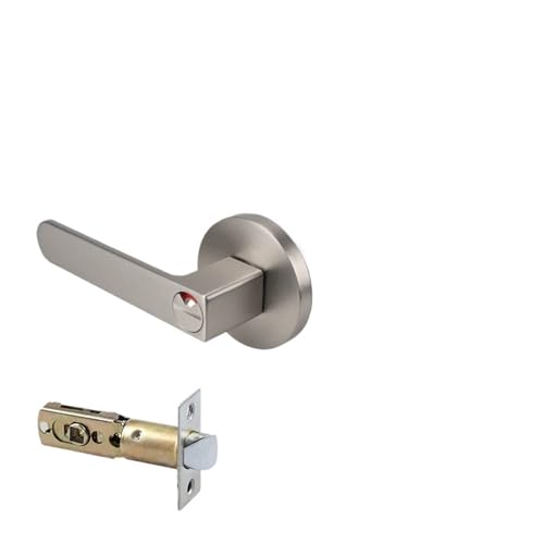 EnxJire Türgriffe Badezimmer-Rot- und Grünanzeige-Schloss for Innentüren mit Schlüssel, Türgriffschloss, geräuschloses Haushaltsschloss Einzelzungengriff(Silver-Keyless) von EnxJire
