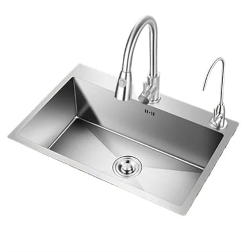 Küchenspüle aus Edelstahl Edelstahl-Küchenspüle über der Theke, Unterbau-Einzelwaschbecken mit Wasserhahn-Ablaufzubehör(72X45cm-G4) von EnxJire