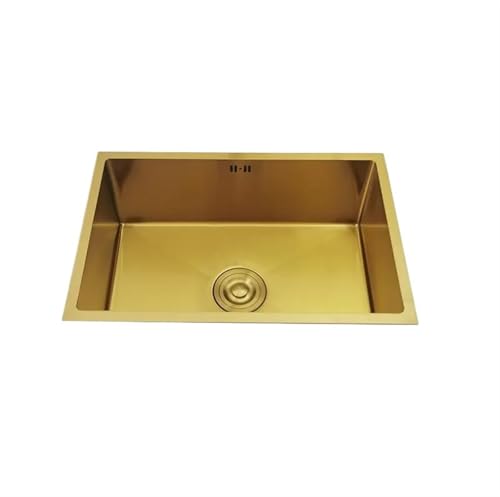 Küchenspüle aus Edelstahl Goldene Küchenspüle über der Theke oder Unterbaumontage, Einzelbecken, Barspüle, 304 Edelstahlspülen, goldenes Waschbecken(55x40cm C) von EnxJire
