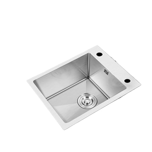 Küchenspüle aus Edelstahl Silbernes 304-Edelstahl-Küchenspülbecken-Waschbecken, Einzelschlitzschüssel, Aufsatz-Unterbau-Küchenspüle-Wasserhahn-Abfluss in mehreren Größen(A1-71x38cm) von EnxJire