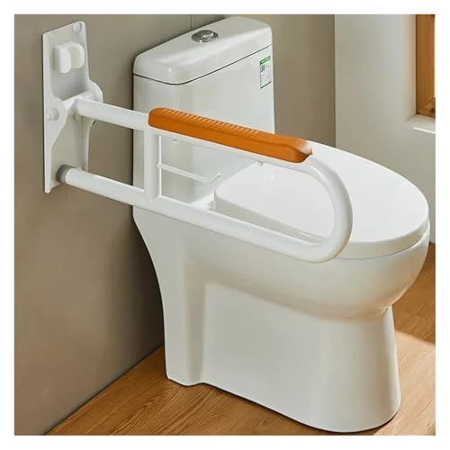 Toilette Haltegriff Ältere Behinderte Toilettenhandlauf, faltbarer Toilettengeländerhalter, weicher Kissengriff, hohe Tragfähigkeit, Anti-Kipp-Stützarmlehne(70cm-Orange) von EnxJire