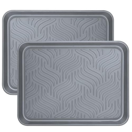Enyeezion Schuhabtropfschale 2er Set,43 X 33X 3cm Abtropfschale, große Schuhmattenablagen, Schuhablage aus Kunststoff mit erhöhtem Rand, Schuhabtropfgestell für Den Innen und Außenbereich (Grau) von Enyeezion
