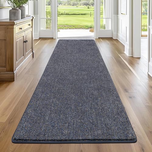 Enyhom 80x200cm Teppich Läufer Waschbarer Läufer Flur rutschfest Waschmaschine Flurteppich Küchenläufer für Eingangsbereich Schlafzimmer Korridor Blau&Grau von Enyhom