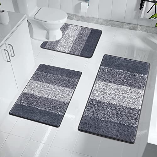 Enyhom Badezimmerteppich Set 3 Teilig Waschbar rutschfeste Badematte Toilettenmatte Weich Saugfähige Bad Teppiche Set Bettvorleger Mikrofaser Duschvorleger für Schlafzimmer Badezimmer, Dunkelgrau Enyhom Badezimmerteppich Set 3 Teilig Waschbar rutschfeste Badematte Toilettenmatte Weich Saugfähige Bad Teppiche Set Bettvorleger Mikrofaser Duschvorleger für Schlafzimmer Badezimmer, Dunkelgrau von Enyhom