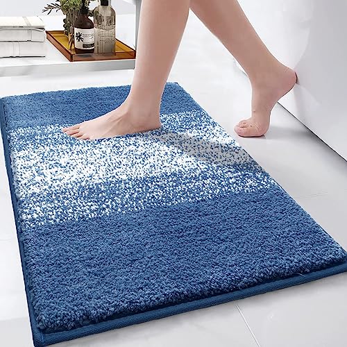 Enyhom Badteppich Badematte rutschfeste 45 x 65 cm, Weiche Waschbar Badezimmerteppich Extra Flauschig Badvorleger Wasserabsorbierend Duschmatten für Dusche Badewanne Toilette，Blau von Enyhom