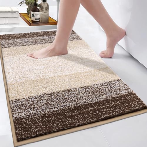 Enyhom Badteppich Badematte rutschfeste 45 x 65 cm, Weiche Waschbar Badezimmerteppich Extra Flauschig Badvorleger Wasserabsorbierend Duschmatten für Dusche Badewanne Toilette，Kaffee von Enyhom