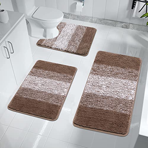 Enyhom Badteppich Set 3 Teilig Weich Hochflor Duschteppich Badematte Toilettenmatte Maschinenwaschbar rutschfeste wc Teppich Set Badvorleger Badezimmerteppich, Braun Enyhom Badteppich Set 3 Teilig Weich Hochflor Duschteppich Badematte Toilettenmatte Maschinenwaschbar rutschfeste wc Teppich Set Badvorleger Badezimmerteppich, Braun von Enyhom