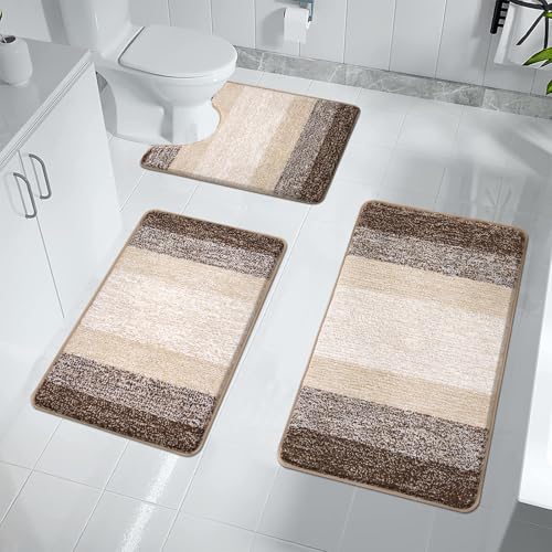 Enyhom Badteppich Set 3 Teilig Weich Hochflor Duschteppich Badematte Toilettenmatte Maschinenwaschbar rutschfeste wc Teppich Set Badvorleger Badezimmerteppich, Kaffee Enyhom Badteppich Set 3 Teilig Weich Hochflor Duschteppich Badematte Toilettenmatte Maschinenwaschbar rutschfeste wc Teppich Set Badvorleger Badezimmerteppich, Kaffee von Enyhom