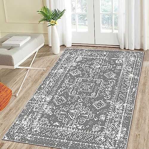 Enyhom Flauschig Teppiche 90 x 150 cm, Grau Weich Wohnzimmerteppich rutschfest Waschbar Bettvorleger Schlafzimmer Pflegeleichter Carpet von Enyhom