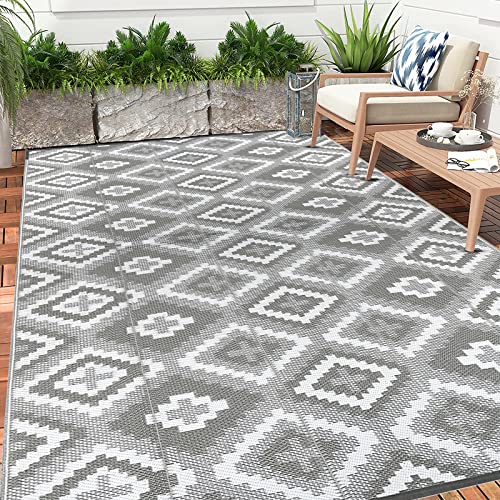 Enyhom Groß Außenteppich 270 x 360 cm, Robuster Flachgewebe Kunststoff Picknickdecke, Wendbarer UV-beständige Campingmatte, Wasserdicht Farbecht Balkonteppich für Outdoor RV Camping Terrassen Garten von Enyhom