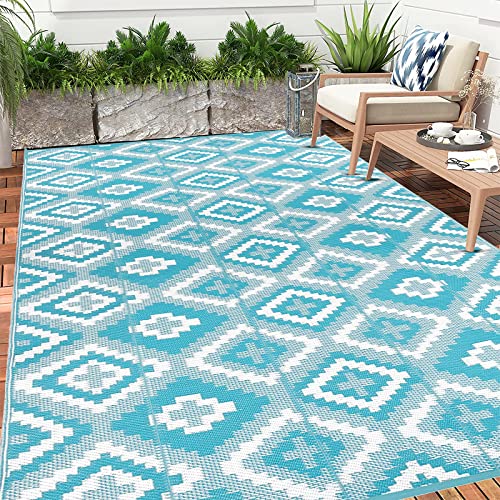 Enyhom Groß Außenteppich 270 x 360 cm, Robuster Flachgewebe Kunststoff Picknickdecke, Wendbarer UV-beständige Campingmatte, Wasserdicht Farbecht Balkonteppich für Outdoor RV Camping Terrassen Garten von Enyhom