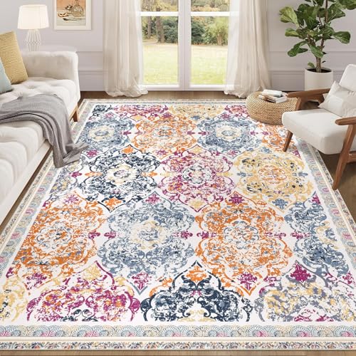 Enyhom Großer Flauschigen Teppich, 120 x 180 cm Moderner Robuste Kurzflor Fußmatten, Waschbar Hochwertiger Wohnzimmerteppich, Anti-Rutsch Schlafzimmer Bettvorleger für Küche Esszimmer Deko, Bunte von Enyhom