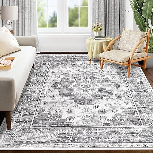 Enyhom Großer Teppich 120 x 180 cm, Luxuriös Superweich Kurzflorteppich Waschbarer Teppich Wohnzimmer Vintage Bohemian rutschfest Teppich Schlafzimmer Flauschig für Korridor Spielzimmer, Grau von Enyhom