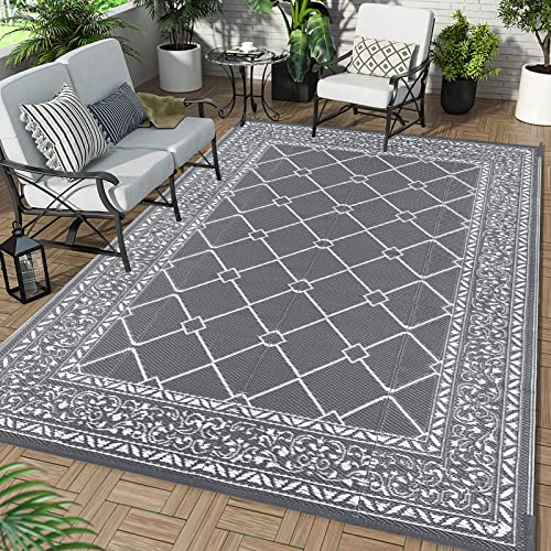 Enyhom Indoor Outdoor Teppich 150 x 240 cm, Strapazierfähiger Recycelter Wendbarer Picknickdecke, Wetterfest UV-beständige Campingmatte, Robuster Flachgewebe Kunststoff Bodenteppich für Garten Balkon von Enyhom