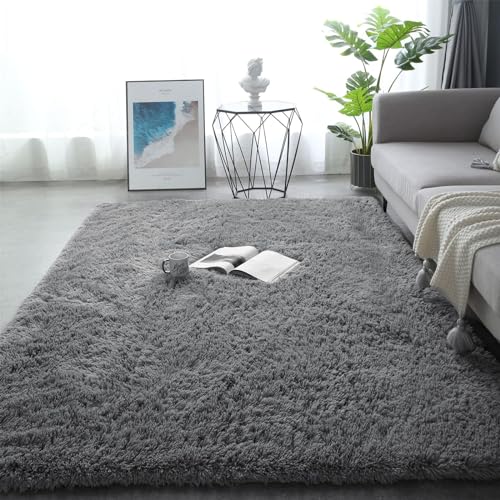 Enyhom Indoor Shaggy Teppich 80 x 160 cm Luxus Flauschigen Bodenteppich Super Weich Hochflor Schlafzimmer Teppich Waschbar Pelzigen Bettvorleger Teppich für Sofa Wohnzimmer Dekoration, Grau von Enyhom