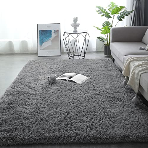 Enyhom Indoor Weich Shaggy Teppich 120 x 160 cm Großen Waschbar Hochflor Teppich Luxus Samt Shag Teppich rutschfeste Dicker Kunstfell Bodenteppich für Wohnzimmer Schlafzimmer Sofa, Grau von Enyhom