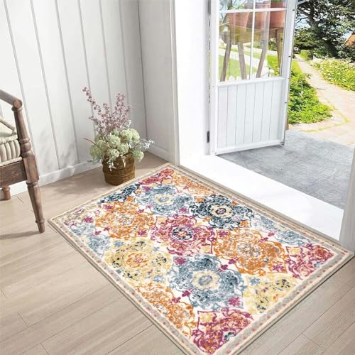 Enyhom Langlebige Fußmatte 60 x 90 cm, Strapazierfähige Türmatte Schmutzfänger Waschbar Haustür dünn Eingangsteppich rutschfeste Schmutzfänger Fussmatte für Flur Eingang Haustier, Bunte von Enyhom