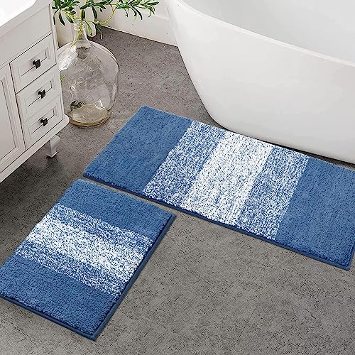 Enyhom Mikrofaser Badteppich Set 2 Teilig Blau rutschfeste Saugfähig Weiche Badematte Toilettenmatte Maschinenwaschbar Badezimmerteppich Badvorleger Sets wc Teppich,45 x 65 cm + 45 x 120 cm von Enyhom