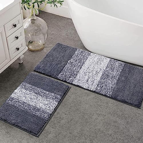 Enyhom Mikrofaser Badteppich Set 2 Teilig Grau rutschfeste Saugfähig Weiche Badematte Toilettenmatte Maschinenwaschbar Badezimmerteppich Badvorleger Sets wc Teppich,45 x 65 cm + 45 x 120 cm von Enyhom