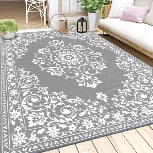 Enyhom Outdoor Teppich 240 x 300 cm Wetterfest Kunststoff Groß RV Camping Außenteppich Wendbarer Picknickdecke Balkon Garten Teppich Terrassenteppich für Strand, Wintergarten, Wohnzimmer,RV Camping von Enyhom