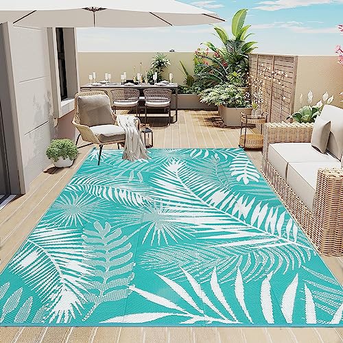 Enyhom Outdoor Teppich Wetterfest Kunststoff 150 x 210 cm RV Camping Außenteppich Wendbarer Outdoorteppich mit Blatt Balkon Garten Teppich Terrassenteppich für Strand, Patio,BBQ,Deck von Enyhom