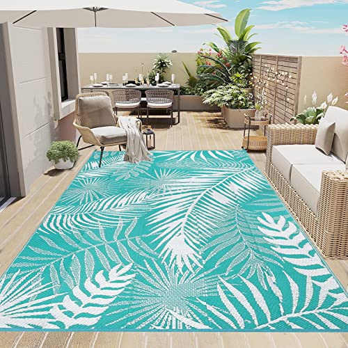 Enyhom Outdoor Teppich Wetterfest Kunststoff Groß 180 x 270 cm RV Camping Außenteppich Wendbarer Outdoorteppich mit Blatt Balkon Garten Teppich Terrassenteppich für Strand, Patio,BBQ,Deck von Enyhom