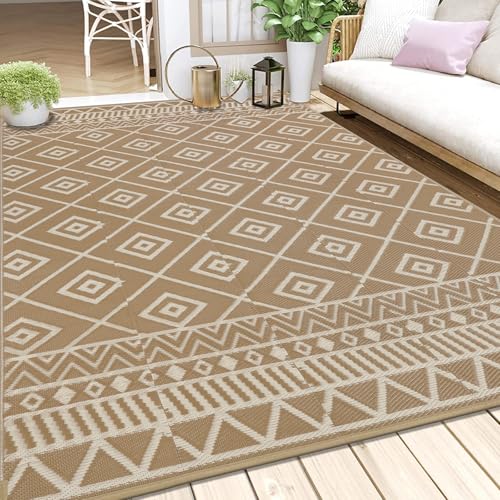 Enyhom Outdoor Teppich Wetterfest Kunststoff Groß RV Camping Außenteppich Wendbarer Picknickdecke Balkon Garten Teppich Terrassenteppich für Strand, Wintergarten, Wohnzimmer,RV Camping,180 x 270 cm von Enyhom