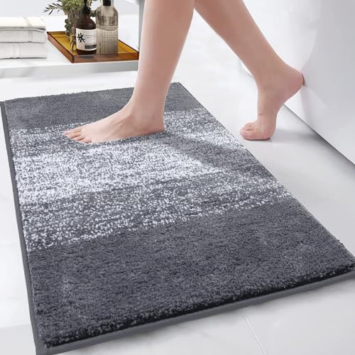 Enyhom Super Weich Badematten Grau Mikrofaser Hochflor Badezimmerteppich rutschfeste Maschinenwaschbar Badteppich Duschmatten Saugfähig Badvorleger, 60 x 90 cm von Enyhom