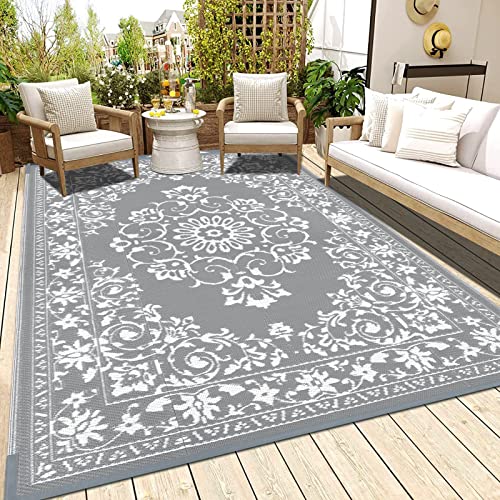 Enyhom Teppich Outdoor Wetterfest & UV-beständig Plastik Recyceltem Außenteppich Wohnzimmerteppich Handgewebt Teppich Bodenmatte für Terrassen Balkon, Garten, Wintergarten, RV Camping, 150 x 210 cm von Enyhom