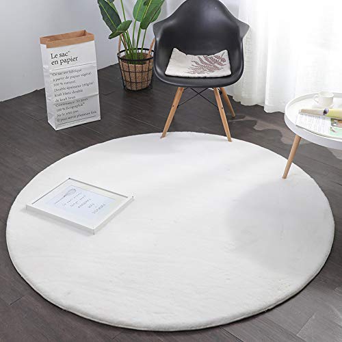 Enyhom Teppich Wölkchen Fell Rund, Kunstfell Teppich Waschbar Kunstfell Stuhlauflage rutschfest Imitat Hasenfell Langflor Teppich Bettvorleger Schlafzimmer für Wohnzimmer Sofa Stuhl Boden, Rund 120cm von Enyhom