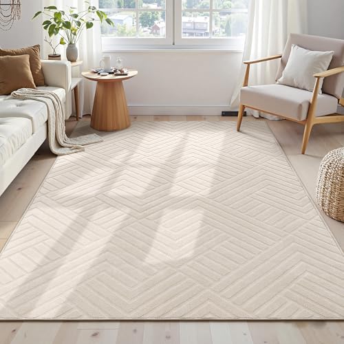 Enyhom Teppich Wohnzimmer 160 x 230 cm Creme - Moderner Kurzflor Waschbar Teppich - 3D Effekt rutschfest Teppiche für Schlafzimmer, Esszimmer, Kinderzimmer - Skandinavische Boho Geometrisch Enyhom Teppich Wohnzimmer 160 x 230 cm Creme - Moderner Kurzflor Waschbar Teppich - 3D Effekt rutschfest Teppiche für Schlafzimmer, Esszimmer, Kinderzimmer - Skandinavische Boho Geometrisch von Enyhom