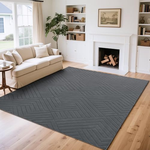 Enyhom Teppich Wohnzimmer 200 x 300 cm Grau - Moderner Kurzflor Waschbar Teppich - 3D Effekt rutschfest Teppiche für Schlafzimmer, Esszimmer, Kinderzimmer - Skandinavische Boho Geometrisch von Enyhom