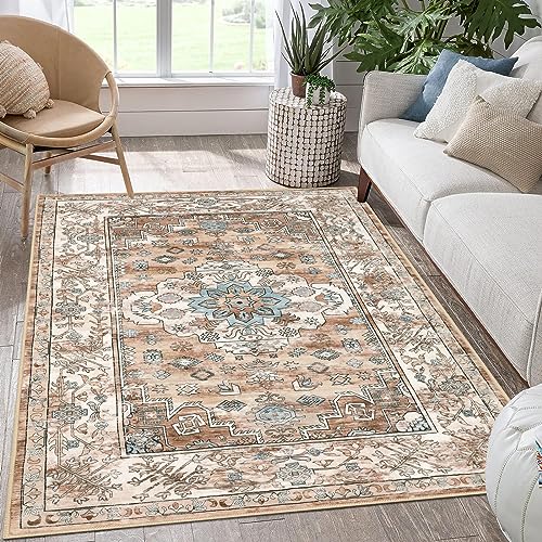 Enyhom Vintage Wohnzimmer Teppich, 90 x 150 cm Bohemian Flauschiger Kurzflor Teppich Superweich Waschbarer Schlafzimmer Teppich rutschfest Traditioneller Modern Vorleger für Esszimmer Küchen, Orange von Enyhom