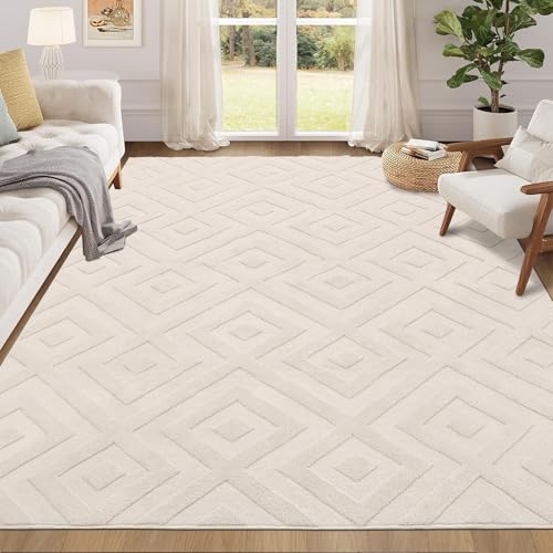Enyhom Teppich Wohnzimmer Esszimmer Kurzflor Geometrische Küchenteppich rutschfest Wohnzimmerteppich Moderner Waschbarer Teppich Flauschig, Beige, 140 x 200cm von Enyhom