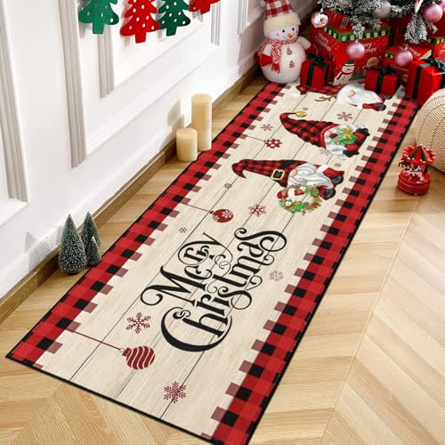 Enyhom Weihnachts Läufer Flur Teppich, 60 x 180 cm Lang Korridor Teppichmatte Waschbare Weihnachts Willkommens Fußmatten Hochwertig rutschfest Flur Eingangsbereich für Küchen Wohnzimmer Schlafzimmer von Enyhom