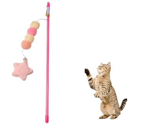 Enyolidimk Pink Cat Stick Toy Elastic Rope Plush Ball Star Pendant Bissfest Comfortable Grip Relieve Langeedom Handmade Kitten Teaser Wand Cat Mice and Animals Toys von Enyolidimk