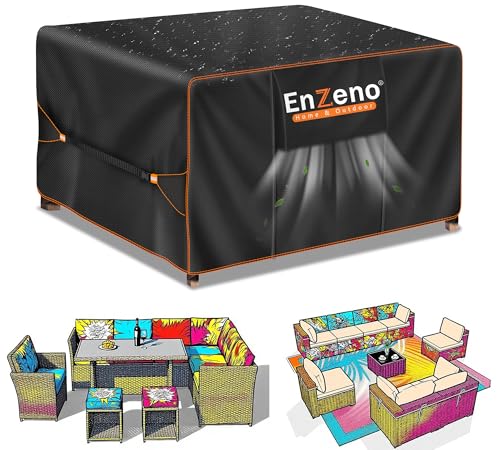 Enzeno Cube Gartenmöbelabdeckungen, wasserdicht, für den Außenbereich, Terrasse, Rattan, Würfel-Set, Abdeckung für draußen, strapazierfähiges Oxford-Gewebe, Gartentischabdeckung mit Lüftungsschlitz von Enzeno